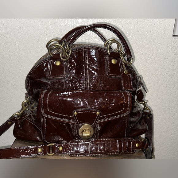 Coach Francine Patent Leather Legacy Satchel Brown w/COA - Picture 1 of 12